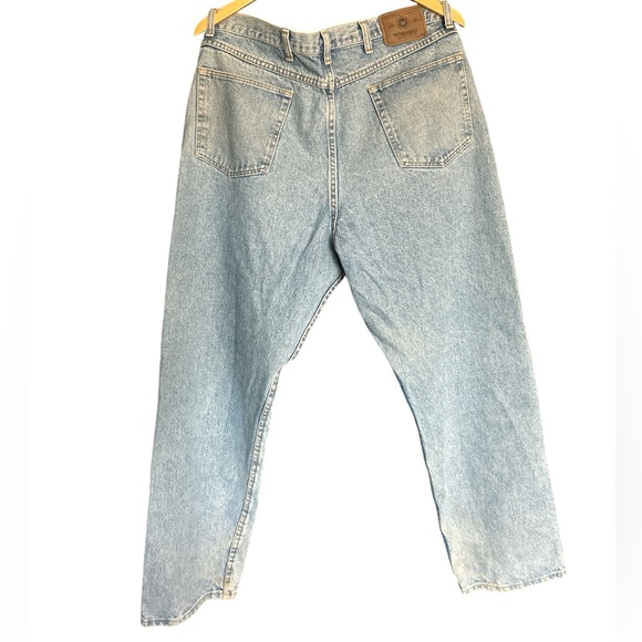 Vintage Wrangler Blue Wash Distressed Straight Leg Festival Denim Jeans Sz 38x32 - Picture 5 of 7